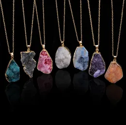 不規則な天然石のネックレスQuartz Druzy Crystal HealingPoint Chakra Bead Gemstone Pendant for Women Fashion Jewelry in Bulk