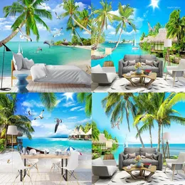 Bakgrundsbilder HD Summer Sunshine Beach Coconut Tree Seascape Custom Mural Home Decor 3D blotta ögonvägg papper sovrum tapet