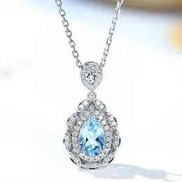 Collane con ciondolo di diamanti vintage acquamarina blu cristallo topazio pietre preziose per donna oro bianco argento colore gioielli moda regalo278u