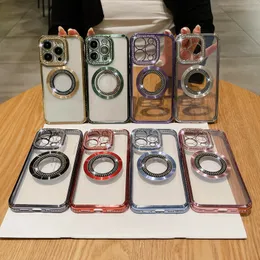 Bling Diamond magnetische kabellose Ladehüllen für iPhone 15 14 Plus 13 Pro Max 12 11 Samsung S23 Ultra S22 Luxus-CD weiche TPU-Beschichtung verchromte Telefon-Feinloch-Abdeckung
