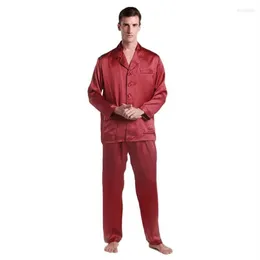 Mäns Sleepwear Högkvalitativ man Silk Satin Tvådel Pyjamas 22 Momme Långärmad loungewear Pyjamas Mans Set2307