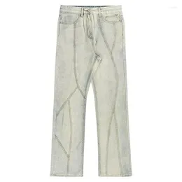 Jeans da uomo Pantaloni retrò da uomo in denim dritto effetto lavato Pantaloni a righe patchwork High Street Hip Hop Casual Streetwear Y2k