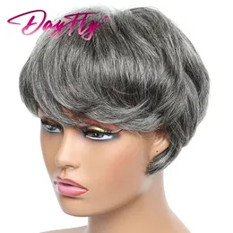 Synthetic Wigs Short Pixie Cut Wigs Natural Wave Grey Wigs With Bangs Highlight Color Brazilian Hair P1B 30 44 34 Human Hair Wigs For Women 231012