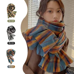Женский шарф Esigner, зимний теплый кашемировый шарф в горошек с длинными кисточками, женская утолщенная шаль с запахом, женский глушитель, шерсть пашмины