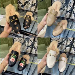 Women Princetown Slipper Autumn Winter Classics Wool Woolen Half slipper Fashion Designer Leather Rubber Flat bottom Non-slip Outdoor Jumbo Animal Shoes 35-42