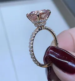 خواتم الزفاف Choucong Big Cushion شكل مجوهرات فاخرة 925 Sterling Silverrose Gold Fill Champagne Topaz Cz Diamond Women Band Band