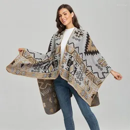 Scarves Fashion Women Cashmere Zigzag Rhombus Ethnic Style Slit Scarf Shawl Winter Thicken Warm Pashmina Cloak Blanket Bandana