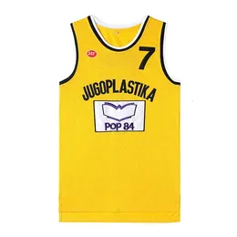 Outdoor T-shirts Filmversie gele basketbaltrui nr. 7 Kroatië JUGOPLASTIKA 7 KUKOC borduurwerk outdoor sneldrogende ademende sportkleding 231012