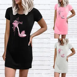 Casual Dresses Women's Crew Neck Creative High Heel Printed Tshirt Summer Short Sleeve Loose Swing Tunic Dress Sundress