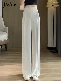 Women's Pants White Slim Female Wide Leg Full Length High Waist Summer Simple Women Suit Loose Solid Color Zipper Y2k Pant