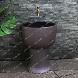 Rubinetti per lavabo da bagno Piscina per scopa in ceramica per esterni Bacino rialzato integrato con gamba alta Balcone Retro ampio cortile