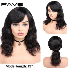 Synthetic Wigs FAVE Brazilian Human Hair Wigs Body Wave Wigs With Bangs Natural Black 150% Density 12-18" Lovely Remy Hairstyle 231012