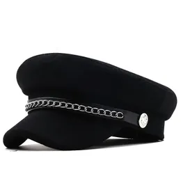 Berets herbst Winter Kette Schwarz Militär Baskenmützen für Frauen Weibliche Flache Armee Kappe Salior Hut Mädchen Reise Baskenmützen Damen maler Kappe 231012