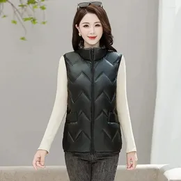 Gilet da donna Donna Autunno Inverno Senza lavaggio Cappotto con gilet tascabile luminoso grande 2023 Cappotto corto da donna in cotone con colletto alla coreana
