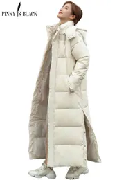 Damskie Parkas Pinkyisblack X-Long Hooded Parkas Fashion Fashion Winter Jacket Women Gruste Down Cotton Winter Płaszcz Kobiety ciepła warstwowa warstwa 231012