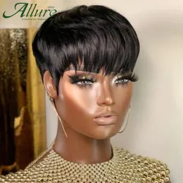 Synthetic Wigs Natural Short Bob Pixie Cut Wigs For Black Women Straight Colored Human Hair With Bangs Glueless Natural Brazilian Hair Allure 231012