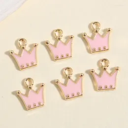Charms 10pcs Gold Color 12x11mm Cute Enamel Mini Crown Princess Pendant Fit DIY Earrings Jewelry Making Handcrafted Accessories