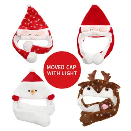 Upplyst julren Cap Can Moves the Ears Peluches Santa Hat LED och snögubbe har lampor inuti julklappen till barn
