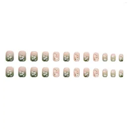 False Nails Gradient Green Flower Full Cover Early Spring Glossy For Manicure Lovers And Beauty Bloggers