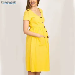 Moderskapsklänningar knappficka moderskapsklänningar gravida kvinnor kontor casual kläder bomull sommar kvinnlig plus storlek graviditet klänning gradering l231012