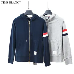 Toppröda och vita barer Tims Blanc Par Zipper Cardigan Coat 1906-7