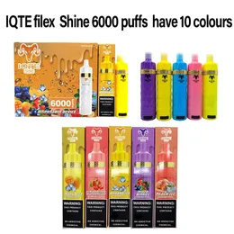 2023 Original 100% IQTE Filex Shine 6000 Puffs E Cigaretter 650mAh Förfylld enhet Disponerbar VAPE Auktoriserade 10 färger