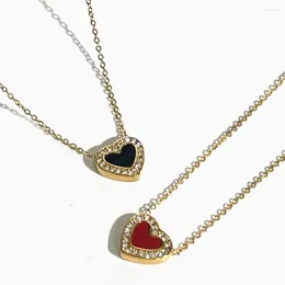 Pendant Necklaces Peri'sbox Stainless Steel 18K Gold Plated Pave Cz Black White Red Shell Heart Necklace Waterproof Jewelry Lover's Gifts