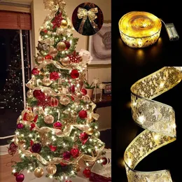 Christmas Decorations Christmas Decoration LED Ribbon Fairy Lights Christmas Tree Ornaments for Home DIY Bows Light String Navidad Year 2024 231012