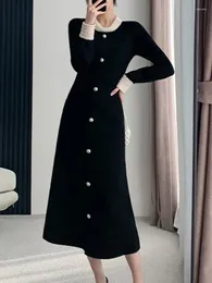 Vestidos casuales Otoño Mujer Moda Elegante Vestido negro Manga larga Vintage Slim Party Cumpleaños Midi Vestidos Mujer Chic Robe Mujers