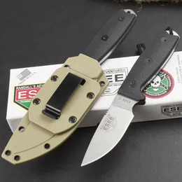 esee-3屋外サバイバルストレートナイフ9cr18movストーンウォッシュブレードフルタンG10ハンドル屋外固定刃ハンティングナイフwith kydex