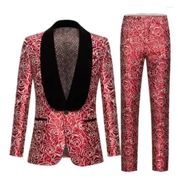 Abiti da uomo Red Rose Jacquard Mens Blazer Giacche Blu Colletto di frutta Stile europeo e americano Ropa Hombre Blousonschaquetas De