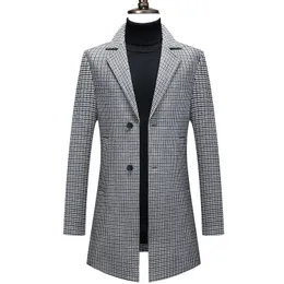 Men's Wool Blends 2023 Fashion British Style Classic Plaid Casual Trend Gentleman Everything Plus Fleece Thickened Coat 231011