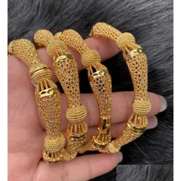 Bangle 4pcllot Indian S Arabia 24K Gold Kolor Banglledbracelet Dubai Bangles dla kobiet Afryka Biżuteria Etiopska Bride Prezent Klejnot Dhfom