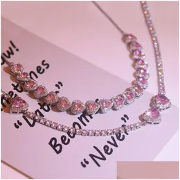 Sweet Pink Heart Zircon Choker Necklace For Women Girls Elegant Crystal Wedding Party Chain Collares Jewelry Dhgarden Ottnv