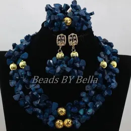 웨딩 쥬얼리 세트 디자인 네이비 블루 산호 구슬 목걸이 세트 패션 의상 나이지리아 신부 ABK670 231012