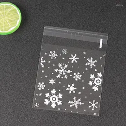 Hediye sargısı 50pcs Clear 10x10cm Noel Kar Tanesi Kurabiye Çantası Plastik Selofan Kendi Kendinden Yapışkan Mühür Fırın Çöp Çanta