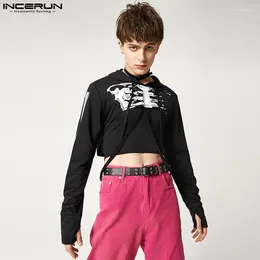 Bluzy męskie stylowe dobrze dopasowane topy Inderun Men Mass Fashion Bone Wzór drukowania bluzy męskie krótkie długie rękaw S-5xl