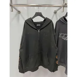 Hoodies Balenciiaga Hoodie 23ss Mens Moda Casa Designer de Alta Qualidade Sânscrito Chama Zip Solto Bolso Cardigan