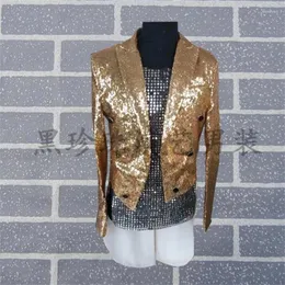 Herrdräkter Gold Men Tuxedo Designs Masculino Terno Stage Costumes For Singers Sequin Blazer Dance Clothes Jacket Star Style Dress