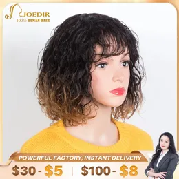 Synthetic Wigs Joedir Short Human Hair Wigs For Women 100% Water Wave Remy Brazilian Hair Wigs With Bangs 10 Inch 150 Density Pixie Cut Wig 231012