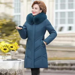 Women's Trench Coats Middle Age Women Warm Parkas Winter Down Cotton Coat 5XL Thick Fur Collar Hooded Mother Padded Wadded Jacket 8628