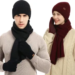 Schals Herren Winter Warm Halten Set Fleece Futter Beanie Telefingers Handschuhe Verdicken Schal Stricken Schalldämpfer Unisex Hut Einfarbig Halstuch 231012