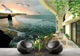 خلفيات مخصصة PO خلفية 3D مجسمة Seaview منزل المناظر الطبيعية الجداريات الديكور الجدار لفة غير منسوج