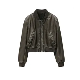 Women's Leather Faux ZVRI 2023 Vintage Imitation Leather Bomber Jacket Coat Top Women's Style 231011