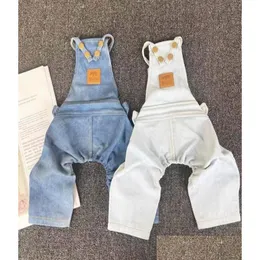 Cão vestuário roupas de cachorro jeans jeans vestido macacão casaco jaqueta menino menina roupas casal pet outfit filhote de cachorro traje macacão dropship 210 dhjq4