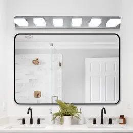 Luminária moderna com espelho de maquiagem LED cromado de 6 luzes para banheiros e mesas de maquiagem