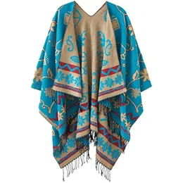 Sjalar kvinnor retro stil vintage mönster tofs poncho sjal cape wraps för kvinnor roupas femininas com frete gratis 231012