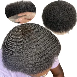 6mm Wave Toupee＃1 Jet Black Europeen Virgin Hair交換8x10 Toupee Full Lace Unit for Black Men