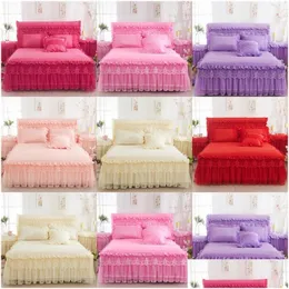 Bed Skirt Princess Lace Bedspread 3Pcs Set Bedding Sheet Cotton Pillowcase King Size 358 R2 Drop Delivery Home Garden Textiles Suppli Dhrsg