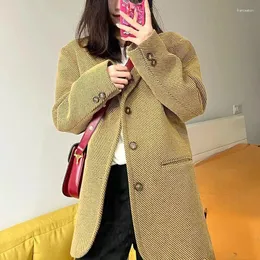 Kadınlar Takım Terokinizo Vintage Blazer Kadın Tek Kelime Breated Kore tarzı Coats Kadın Çentikli Yakalı Yakalı Uzun Kollu Retro Üstler Femme